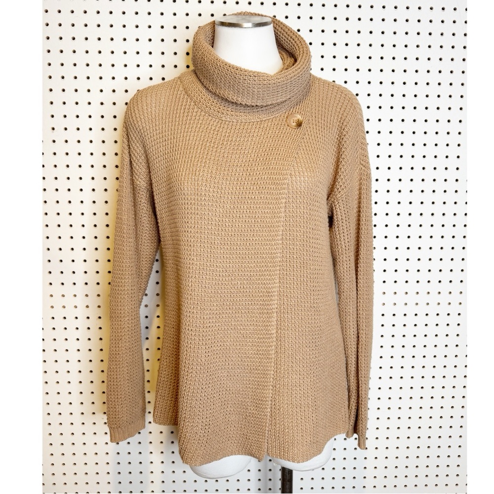 Aventura | Cowl Neck Wrap Cardigan, Pima Cotton/Merino Wool Blend, Tan Sz.‎ S